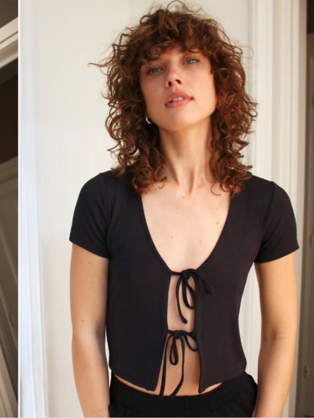 NWT Aritzia Wilfred Only Tie-Front Short-Sleeve Top Black XS